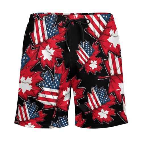 Half Canadian USA Flag Maple Leaf Mens Swim Trunks with Quick-Drying Lining Beach Shorts for Outdoor Sports3
