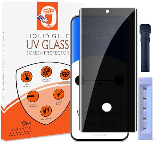 Image of STP FEEL Advanced UV Privacy Tempered Glass Screen Protector Guard Compatible For Tecno Pova Slim 5G (6.78 Inch, Pack of 1) Full Edge to Edge Coverage Anti-Spy /Anti-Peeping 9H Hardness