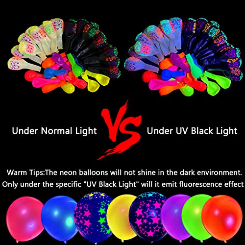 Cadeya 90 Pieces Neon Balloons, 12” Uv Star Blacklight Balloons Glow In The Dark Luminous Helium Latex Balloon For Birthday, Wedding, Neon Party, Glow Party Decorations Supplies #TOP6