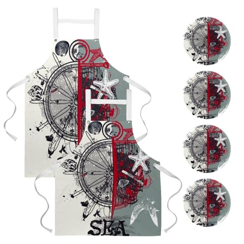 Tablier de cuisine lot de 2 et tablier de serveuse réglable avec poches pour bistrot