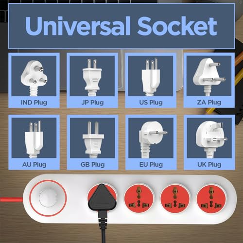 Image of UNIGEN 4 Socket Extension Board 10 Amp with 2 Yard Heavy Duty Copper Extension Cord - 4 International Sockets, Master Switch, LED Indicator with Safety Shutter