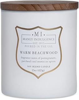 Manly Indulgence Warm Beachwood Scented Jar Candle, 15 Oz, White