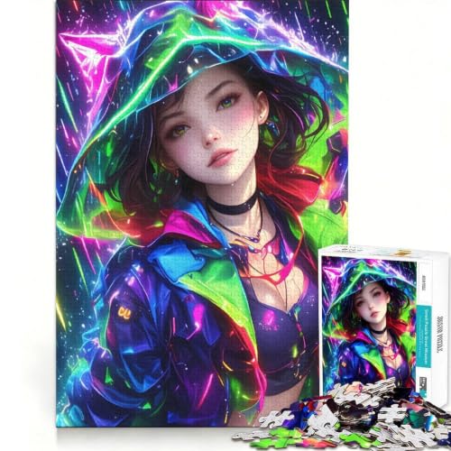 Rompecabezas de 1000 piezas chica anime con chaqueta neón de 38x52cm para adolescentes