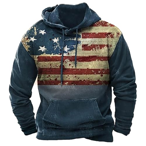 Generisk ledig, modern, lös och trendig 3D-tryckt långärmad huvtröja för män kamouflagekläder, marinblå, XL