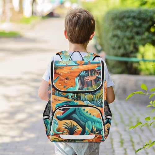 Mochila de viaje con dinosaurio fire reflectante para trayectos escolares de niños 7