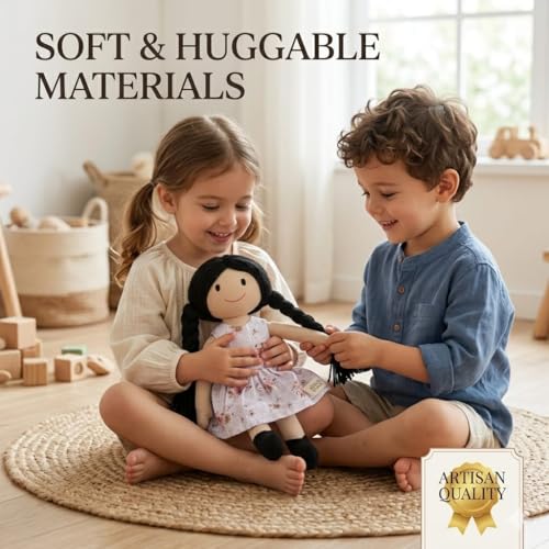 Image of Floral Girl Handcrafted Indian Rag Doll, Soft Cotton Fabric & Yarn Hair South Indian Cloth Doll, Handmade Fabric Doll for Kids, Decor & Gift