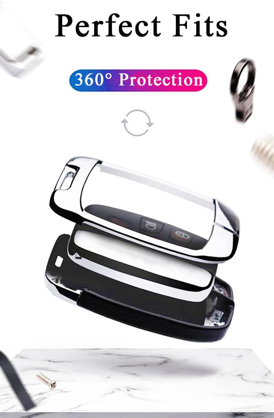 SANRILY 1Pcs Luxury Sport Black Car Key Case Fit for Land Rover LR4, Discovery Sport, Range Rover Evoque, Jaguar XF, XJ, XE, F-PACE, F-TYPE - Key Fob Protector Cover Shell with Keychain