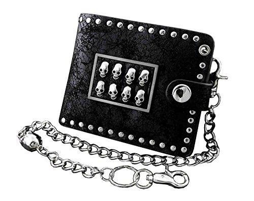 Skull Thick Leather Bifold Men's Card Money Wallet with Key Chain