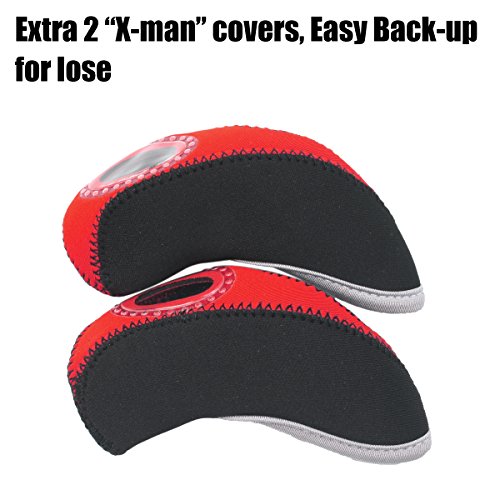 Summerhouse 12 Pcs Waterproof Golf Iron Head Covers 3-9 A/S/P/Lw/Lw Oversize Soft Pu Fit Taylormade M1 Callaway Titleist Ap2 Ping G Cobra Pxg 0311 / 0311T Etc Iron Sets Head (Neoprene-Red) #TOP1