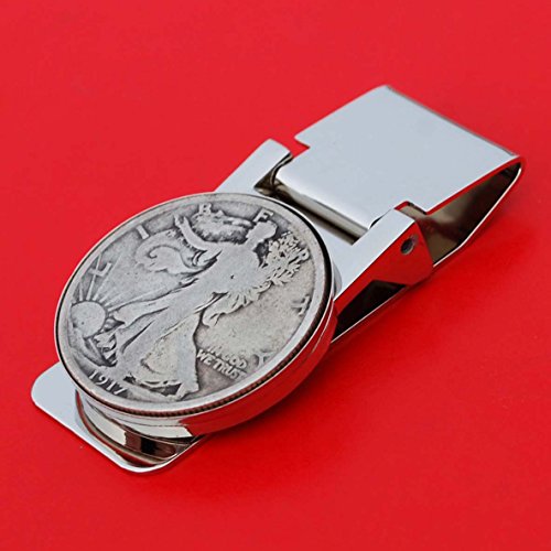 US 1917 Walking Liberty Half Dollar 90% Silver Coin Hinged Money Clip NEW - Silver Plated Coin Bezel2