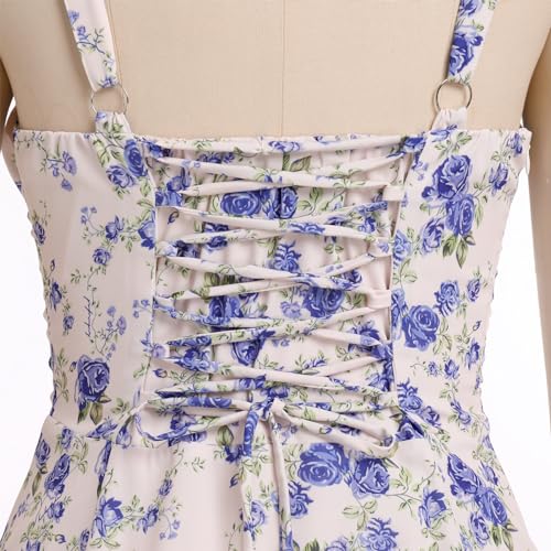 Image of IBTOM CASTLE Women Corset Dress Sleeveless Spaghetti Straps Casual Dresses Boho Slit Lace Up Flowy Midi Bustier Sundress