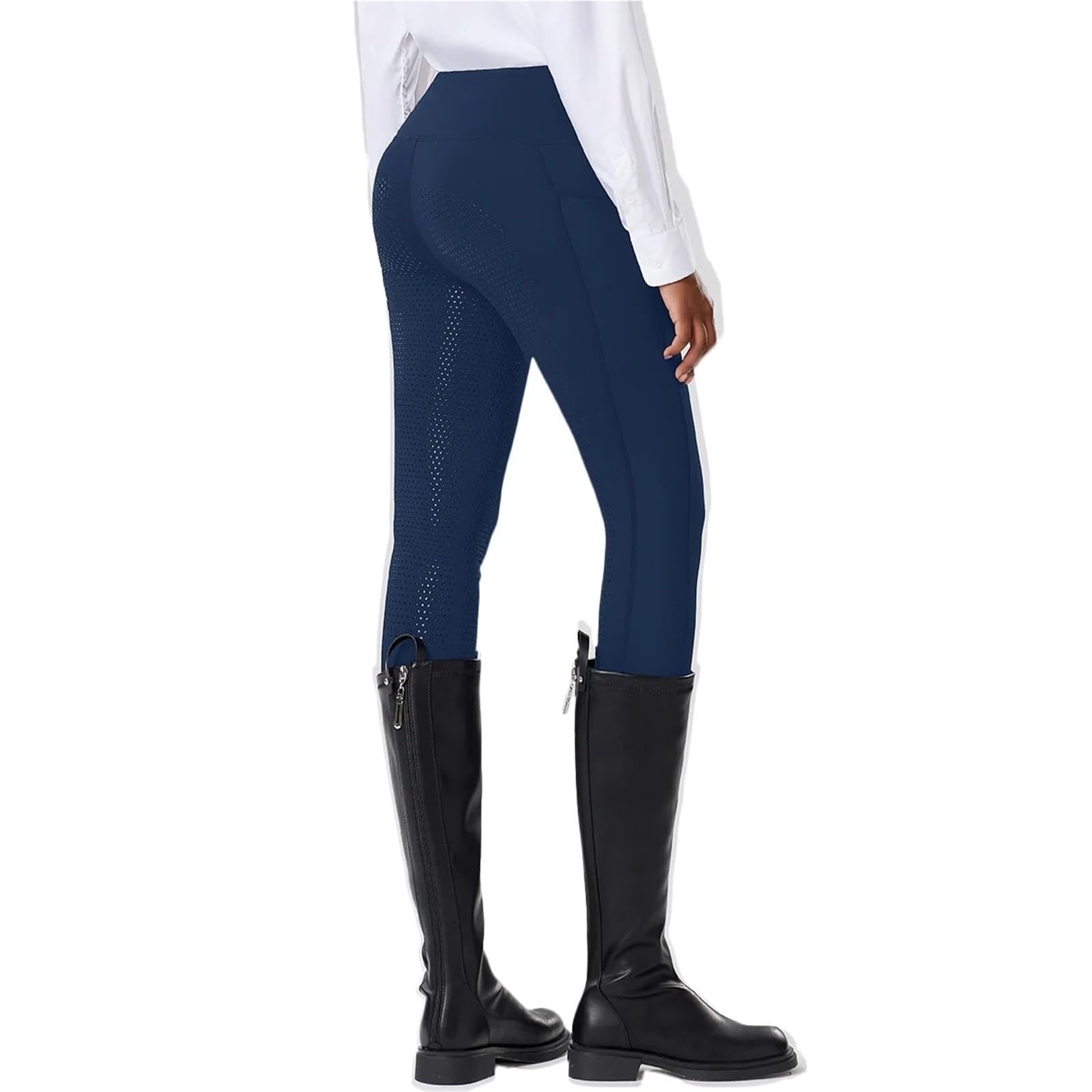 Einfarbige Reithose for Damen aus Silikon, rutschfest, elastisch, hohe Taille, Bauchkompression, eng anliegende Für Reitsport