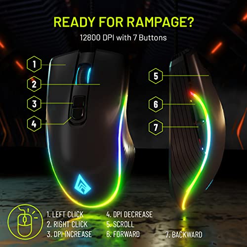 Image of archer Tech lab Recurve 200 Rubber Oil Finish Wired Gaming Mouse,Adjustable 12800 Dpi&7 Buttons,13 Color Breathing RGB,Gaming Sensor with 1000Hz Polling Rate,Compatible with Pc /Mac - Black