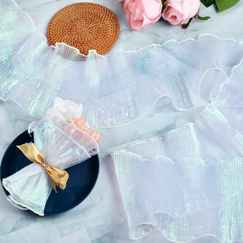 Tissu en dentelle plissée irisée blanc pour décoration et loisirs créatifs