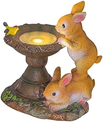 Dunuiov LEDライト、ソーラーうさぎ鳥の飾り屋外アニマル置物樹脂の庭の装飾屋外ガーデンガーデンライトガーデンダブルウサギの像 (A)