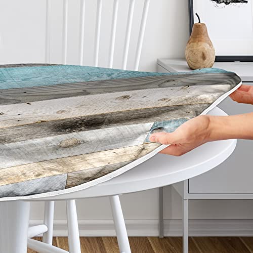 Eiuflka Farmhouse Round Fitted Tablecloth with Elastic Edge Wood Texture Outdoor Tablecloth Waterproof Table Cover for Kitchen Picnic Party Decor Fits 48-52" Diameter Round Tables by Eiuflka - Image 3