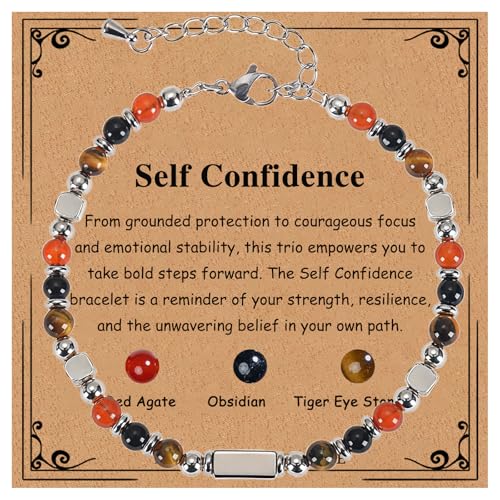 Natural Healing Crystal Bracelet for Women, Triple Protection Anxiety Relief New Beginnings Good Luck Empath Protection Jewelry Gift for Friends