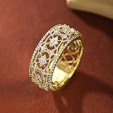 Feng Shui， Anillo de Promesa de Desplazamiento de Flores con diseño Hueco Chapado en Oro de 18 Quilates Vintage, Alianza de Plata de Ley 925, alianzas de Boda llamativas, Regalo para Mujeres 9