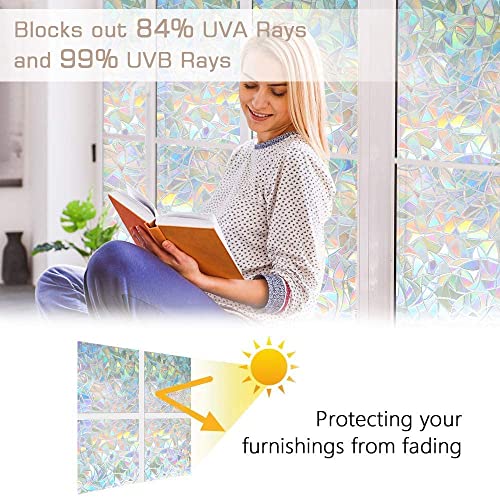 Haton Frosted Privacy Window Film 17.5 X 78.7 Inches, 3D Rainbow Window Film Privacy Stained Glass Sticker 35.4 X 118.1 Inches #TOP5