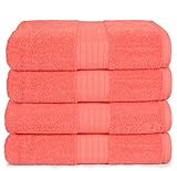 Glamburg 4 Pack Bath Towel Set, 100% Combed Cotton Large Bath Towels, Gym Towels 27'x54' - 600 GSM Luxury Hotel Quality Ultra Soft Super Absorbent Towels for Bathroom - Living Coral