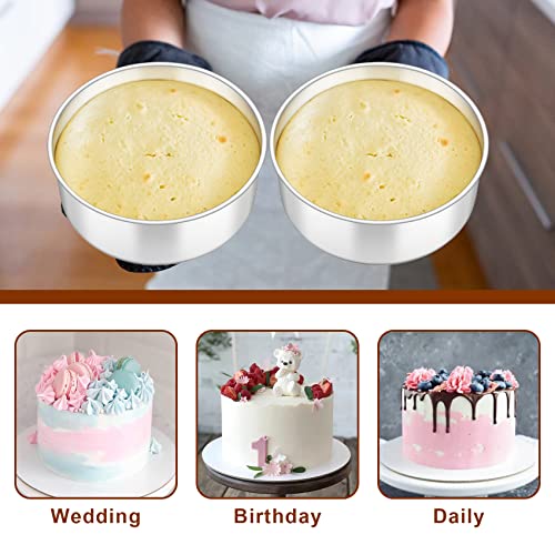 Onader 8 Inch Cake Tin, Stainless Steel Deep Round Cake Pans, Set of 2 Layer Cake Mould for Baking Wedding Birthday Christmas Tall Cakes, Heavy Duty & No Leakage, Mirror Finished & Dishwasher Safe - Image 6