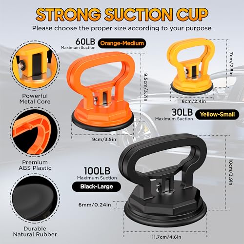 Image of Amooca Glass Suction Cup Lifter Heavy Duty Tile Marble Suction Cup Vacuum Lifter with Handle for Granite Lifting & Window Replacement 100 lbs Load Capacity (3 Pack L & M & S)