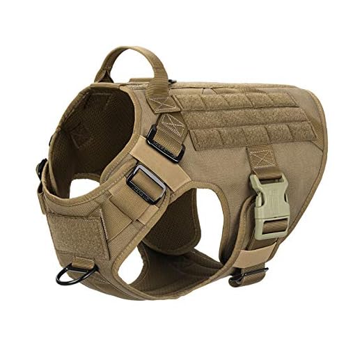 ICEFANG Lichtgewichting Tactisch Hondentuig Met Handvat, Werkende Hond Training Molle Vest, Niet Getrokken Voorriem Clip, Haak en Loop Panel voor Hond ID Patch (XL(Hoogste 32"-39 inch), Coyote bruin)