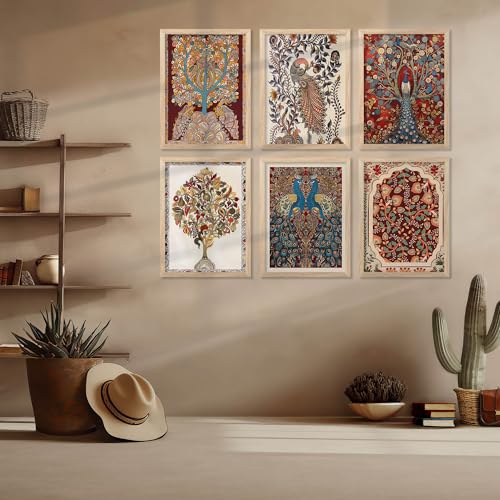 Image of kotart Premium Digital Madhubani Art Paintings with Frame for Home Decor - Framed Painting for Living Room Bedroom Office Room Decor - Painting for Wall Decoration - Pack of 6 (G)