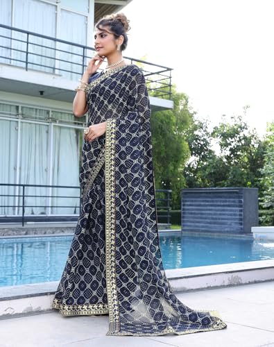 Image of Yashika Women's Georgette Saree with Lace Border | Checkered Geometric Digital Printed Saree for Women
