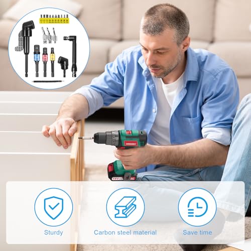 Pmueuff 20 Pezzi Trapano Mandrino Avvitatore Angolare Kit, 105 Gradi Snodo Per Avvitatore,1/4" Porta Inserti Trapano Angolare, Per Cacciavite Corto, Per Punte Adattatore - 7