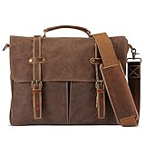 Mens Messenger Bag Waterproof 15.6'' Vintage Waxed Canvas Computer Bags Genuine Briefcase Laptop Satchel Shoulder Bag Work College Bags Men Women Brown