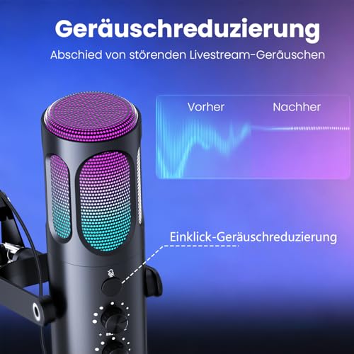 Ortizan Gaming Mikrofon PC, USB Podcast Mikrofon für PS4/5 und Mac, Noise Cancellation Kondensator Mic mit Mute, Hall, Monitoring, verstellbarem Schwenkarm, Popfilter für Streaming/Podcasting/YouTube