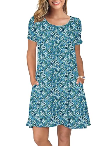 Image of KORSIS Summer Dresses for Women Casual T Shirt Dresses Short Sleeve Swing Flowy Ladies Beach Vacation Sundress with Pockets