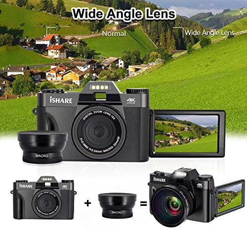 Ishare Digital Camera For Photography 48Mp Vlogging Camera, 4K Video Camera For Youtube With Wifi, 3.0 Inch Flip Screen, 16X Digital Zoom Camcorder With 32Gb Micro Card #TOP2