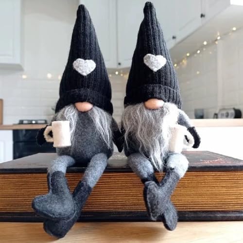 KUWUNG 2 Pezzi Caffè Gnome Peluche Bambola, Caffè Gonks Svedesi Fatti a Mano per Caffè Bar Decorazione Della Cucina di Casa, Regali da Cucina, Regali di Gnome Portafortuna per Donne, Caffè Amanti