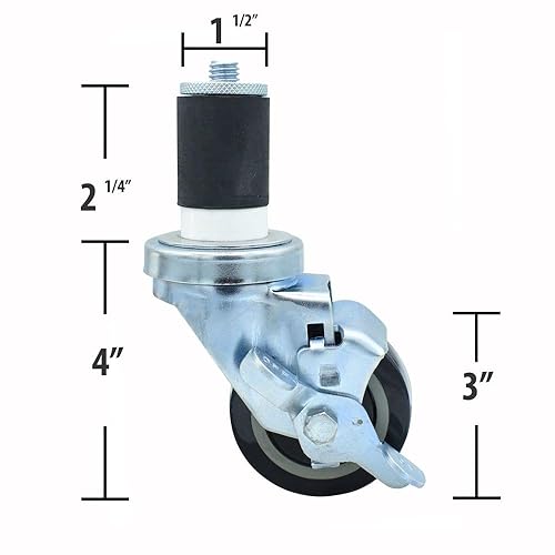 Miniatura 2 de BK Resource s 3" poliuretano 1-58" ruedas giratorias de vástago expansible, juego de 4, NSF, freno de bloqueo superior, capacidad de 300 libras, No