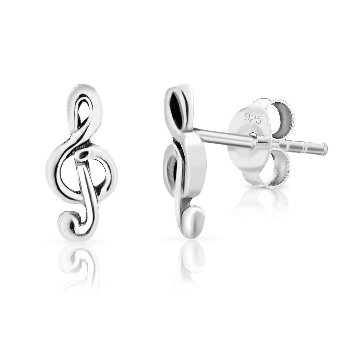 DTPsilverAretes de Plata Pequeños - Pendientes Mujer Plata de Ley 925, Chapado en Oro Amarillo o Oro Rosa - Clave de Sol/Música - Dimensión: 4 x 10 mm