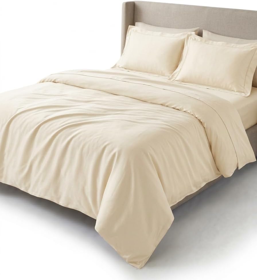 Royal Tradition Silky Soft Viscose from Bamboo Full/Queen 3PC Duvet Cover Set, Beige, Cool and Breathable Comforter Covers