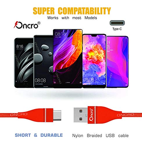 Image of RED Indestructible Data Cable Fast Charging, Short mini Small 25 cm Nylon Braided Power Bank Cable for Type c oneplus 6, 7, 8, Galaxy s 9 + Note 8, lg Moto g7 6 5, Charge & sync 2.4A max