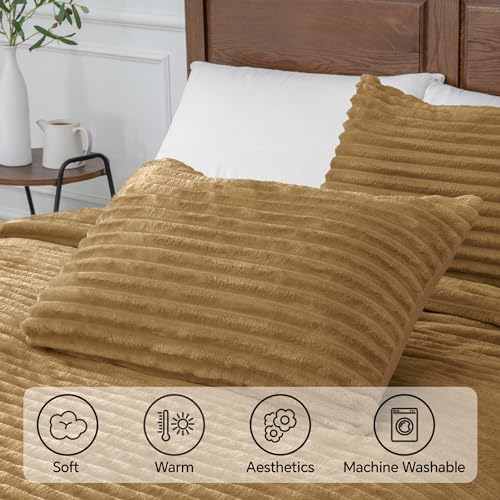 BEDELITE Fleece King Comforter Set -Super Soft & Warm Fluffy Brown Bedding, Luxury Fuzzy Heavy Bed Set for Winter with 2 Pillow Cases