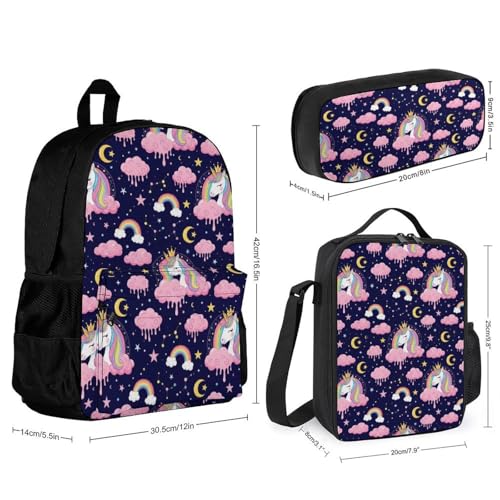 AMRANDOM Backpacks for Unisex Bookbags Lightweight Cute Unicorns Backpack Set with Lunch Bag Makeup Bags2