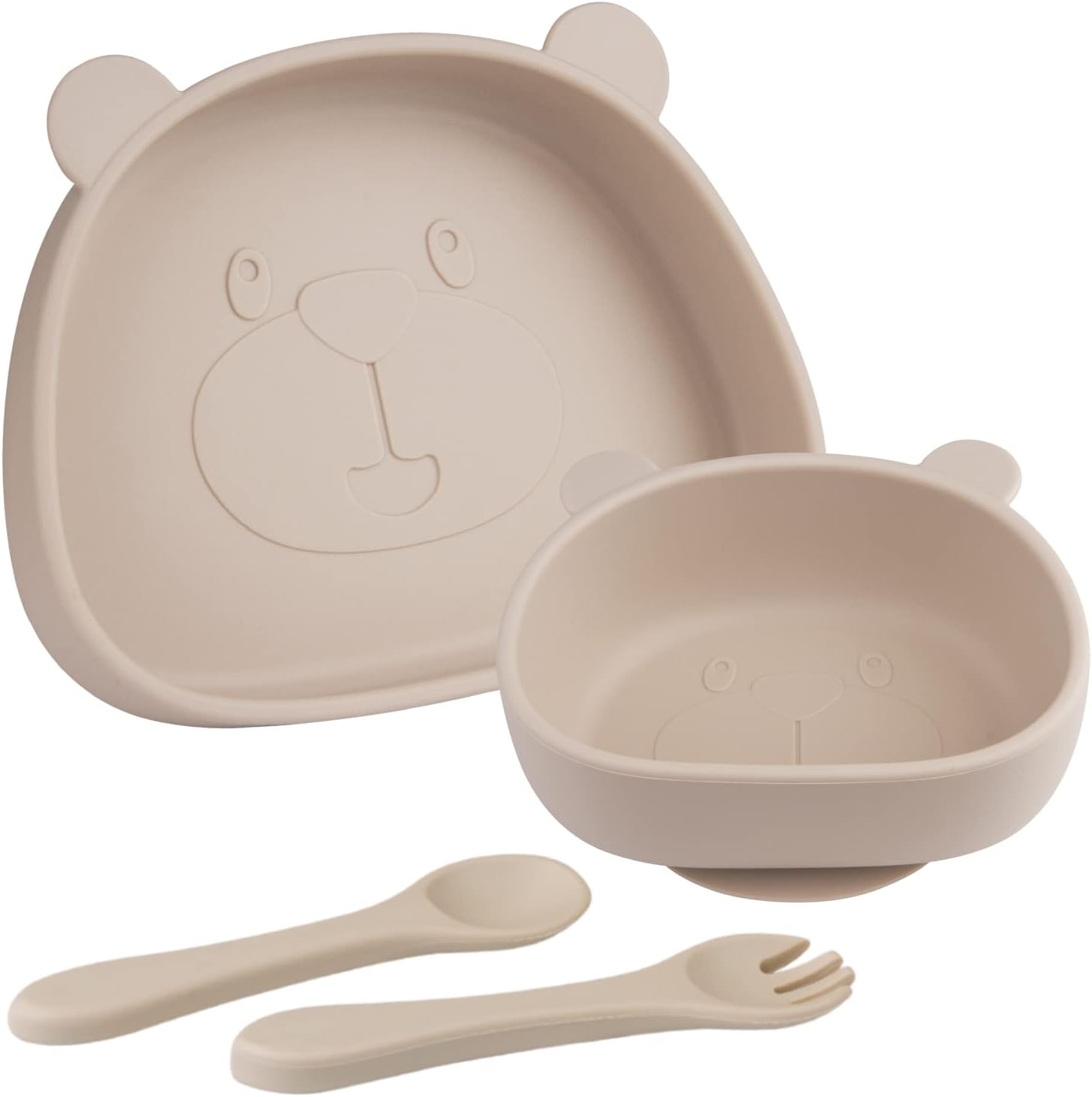 Juego de alimentación de silicona para bebés, 4 placas de succión para bebé, platos divididos para niños pequeños y niños, juego de cuchara y tenedor para bebés, platos de Navidad para niños (beige) Colombia