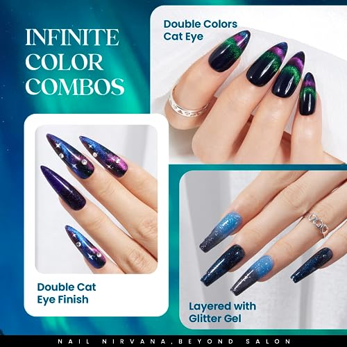 Image of Beetles Cat Eye Gel Polish Set - 24Pcs 20 Colors Glitter Dark Color Changing Gel Nail Polish Kit with Base Gel Glossy Matte Top Coat Soak off UV DIY Nail Art Salon Ombre Black Nails Gift