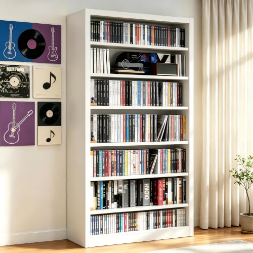 Image of 55 inch Media Storage Cabinet,Metal CD Shelf with 6 Adjustable Shelves