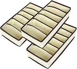 Kit 3 Organizadores de Gaveta para Guarda Roupas Closet Colmeia Organizadora Multiuso com 6 Divisórias para Peças Íntimas Calcinhas Sutiãs Cuecas e Meias (Bege)