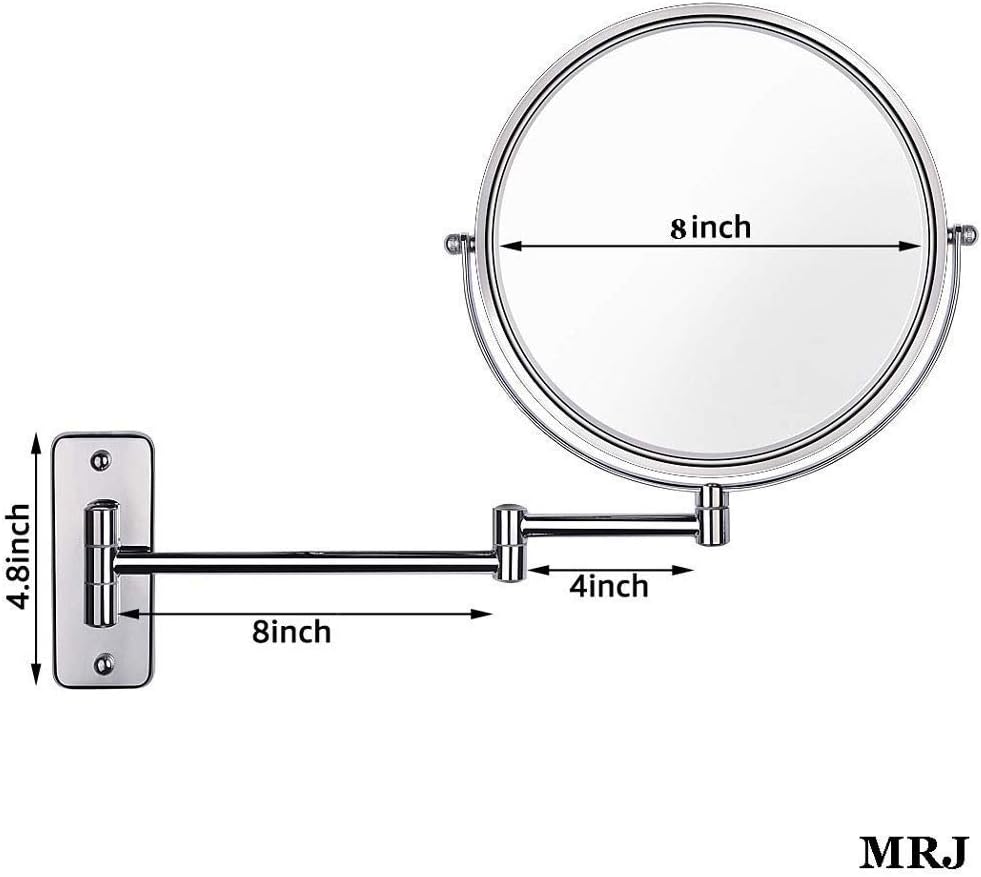 Makeup Mirror Bathroom Mirror Wall Mounted Makeup Mirror 8- inch Two- Sided 3X Magnification 360° Swivel Extending Folding Bathroom Shaving Cosmetic Make Up Mirror(Chrome,1X/5X)