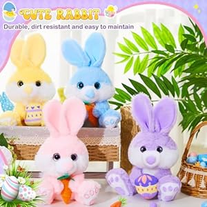 Shappy 4 Pcs 12 Inch Easter Bunny Stuffed Animal Cute Plush Rabbit with Eggs Carrot Large Bunny Plush Happy Easter Basket Stuffers Gifts for Kids Boys Girls Birthdays Party Favor