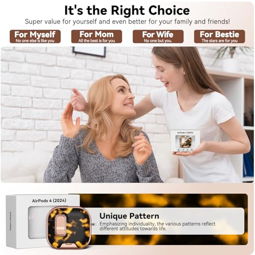 Image of for AirPods 4 Case, with Safty Lock & Phone Stand for Floral AirPods 4 Generation Case Cover for Women Girly, iPod 4 Case with Keychain & Cleaner Kit - Brown+Black Tortoise