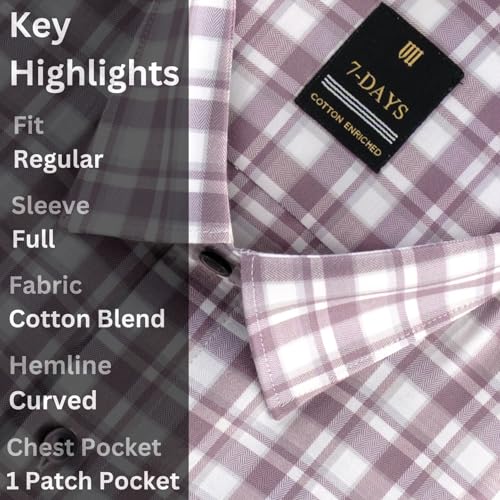 Image of 7-DAYS Men's Premium Checks Formal Shirt - Cotton Rich, Regular Fit, Full Sleeve, with Pocket, Wrinkle Resistant - Stylish Office & Everyday Wear.
