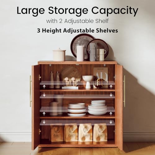 Image of Buffet Cabinet with Storage, 31.5 inch Sideboard Cabinet w /Fluted Arch Doors & Adjustable Shelves, Modern Credenza Accent Coffee Bar Console Table for Dining Room, Entryway